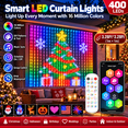 thumbnail image 1 of YUAODY Smart Bluetooth App Controlled LED Curtain Lights 400 LEDs Color Changing Music Sync IP44 Waterproof 1x1m Holiday String Lights, 1 of 8