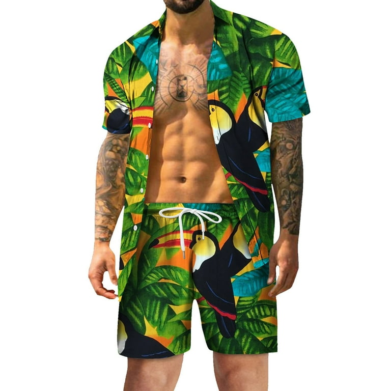YUARESTAR Hawaiian Shirt for Men Funny Mens Spring Summer Casual Beach Casual Buttoned Short Sleeve Shirt Printed Shorts Set Auntie Gifts Ladies Clothes Sale Clearance Walmart