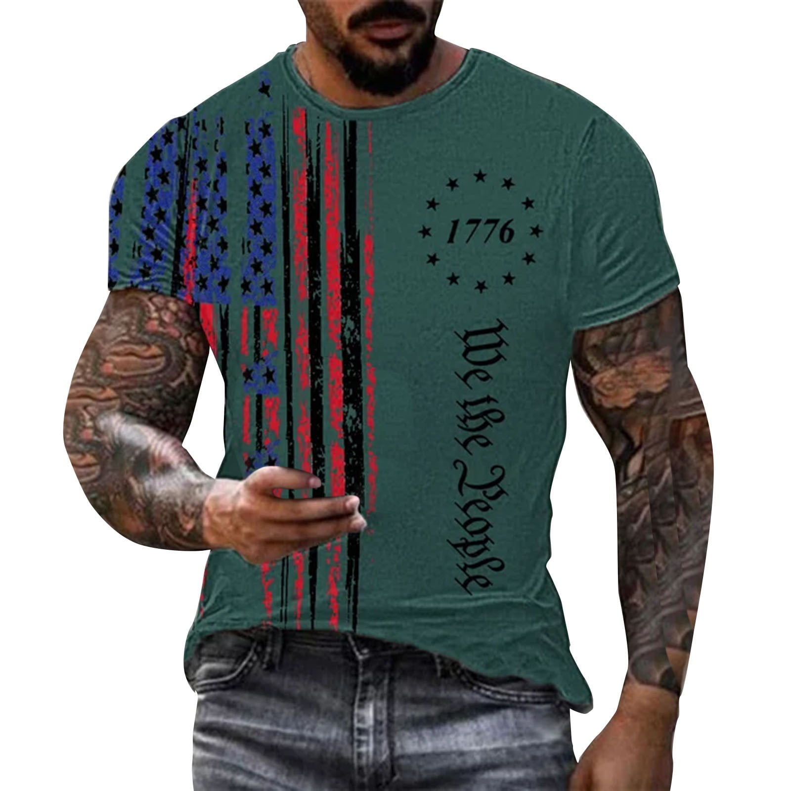 YUARESTAR Mens TShirts Graphic Tees Vintage American 1776 Shirt Men