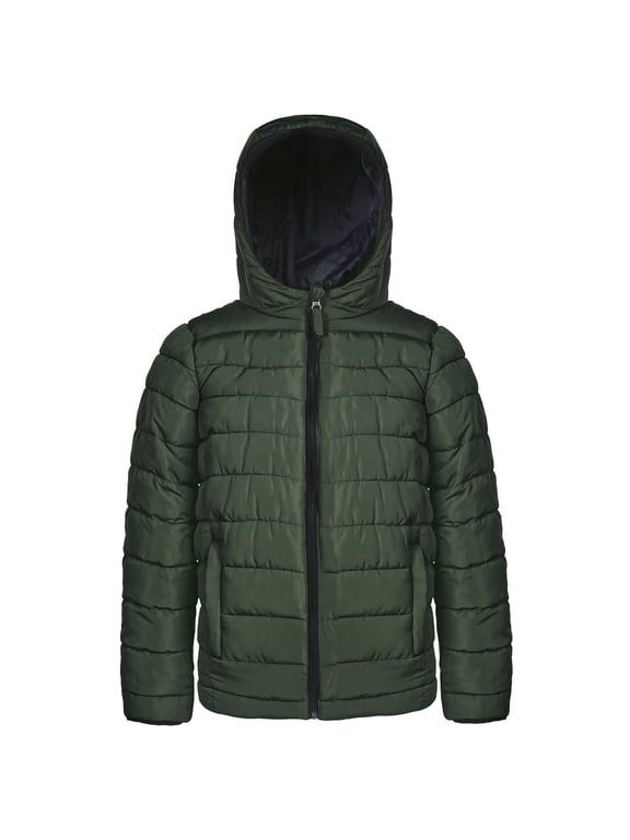 Boys Hooded Lightweight Warm Puffer Down Jacket, Sizes 5-20, Olive, Size 7