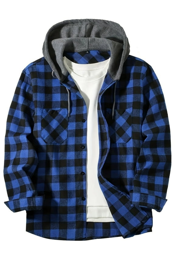 Men's & Big Men's Long Sleeve Plaid Flannel Hooded Shirt, Sizes S-3XL