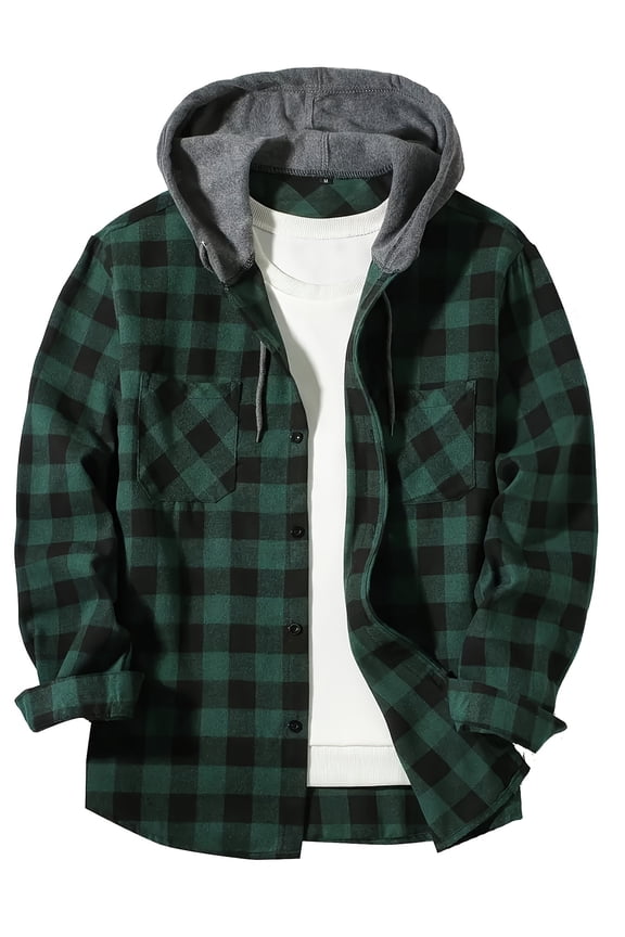 Men's & Big Men's Long Sleeve Plaid Flannel Hooded Shirt, Sizes S-3XL