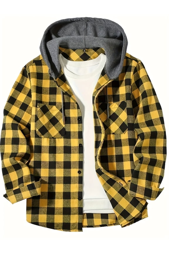 Men's & Big Men's Long Sleeve Plaid Flannel Hooded Shirt, Sizes S-3XL