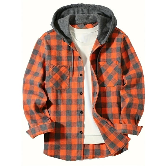 YUBIKWETE Men's & Big Men's Long Sleeve Plaid Flannel Hooded Shirt, Sizes S-3XL