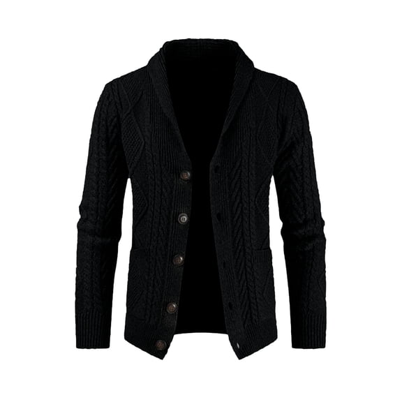 YUBIKWETE Men's Cardigan Sweater Wool Blend Cable Knit Shawl Collar Button Front With Pockets
