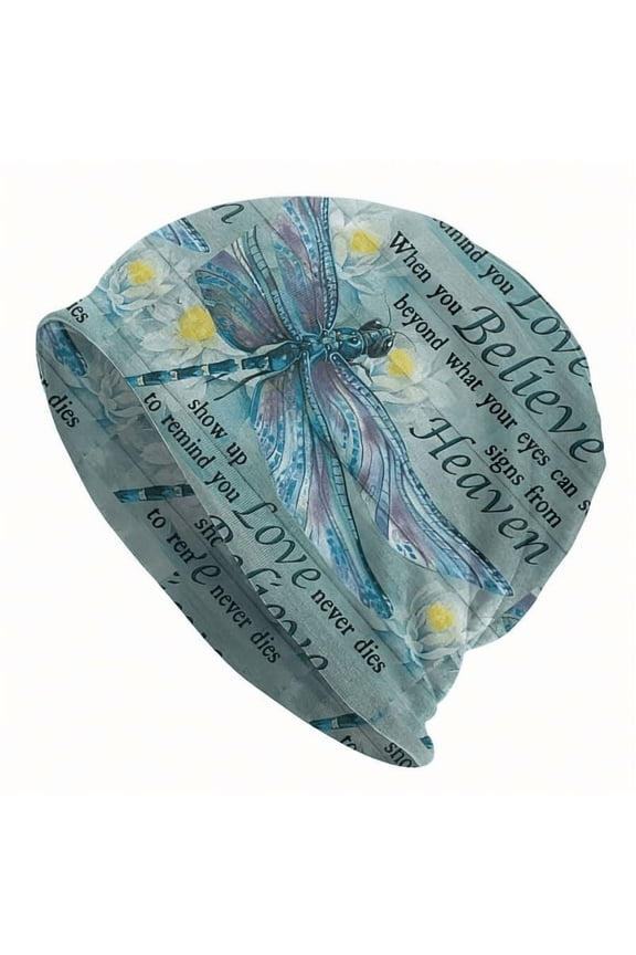 Women's Slouchy Beanie Dragonfly Print Skull Cap Soft Lightweight Chemo Hat Cancer Headwear