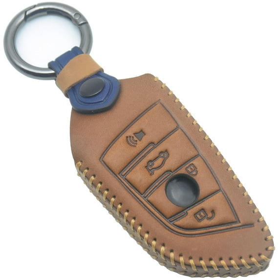 YUBOMT for BMW Key Fob Cover,Genuine Leather Key Case for BMW 3 4 5 7 X3 X4 X5 X6 X7,Brown
