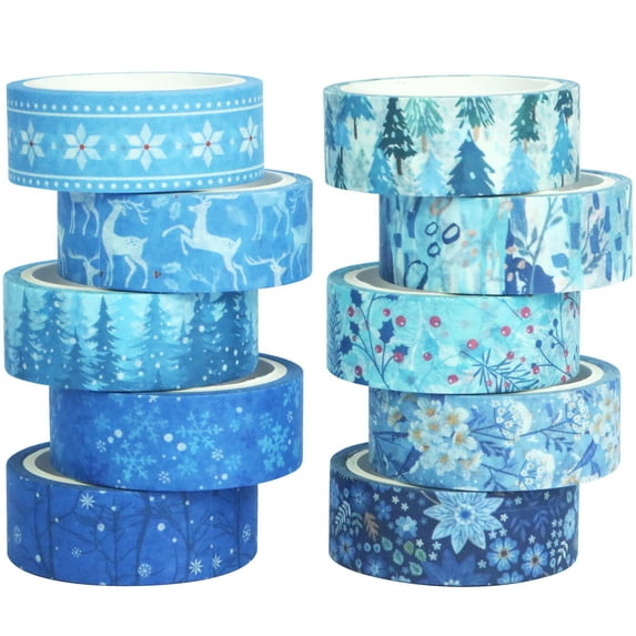 YUBX 10 Rolls Winter Washi Tape Set Blue White Snowflake Masking Decorative Tapes