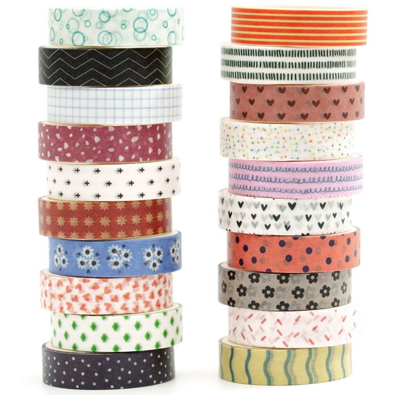 YUBX Basic Patterns Washi Tape Set 20 Rolls Skinny Arts Decorative Tapes