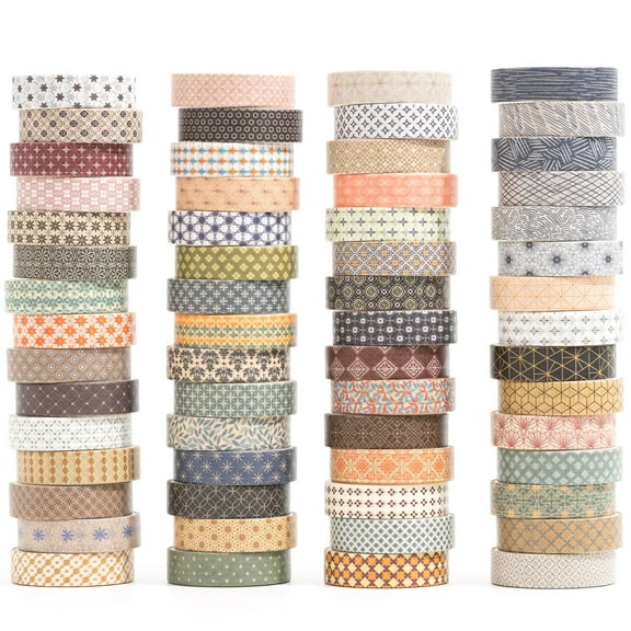 YUBX Basic Washi Tape Pack 60 Rolls Geometric Patterns Decorative Tapes