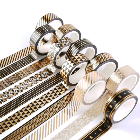 YUBX Black Gold Washi Tape Set 10 Rolls Basic Masking Decorative Tapes