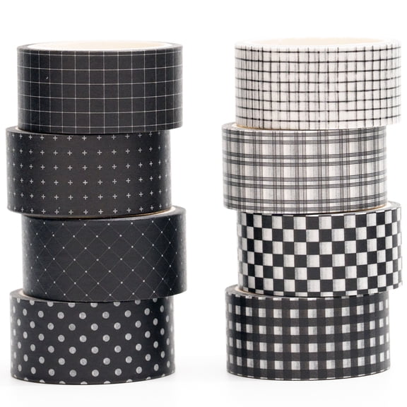 YUBX Black Grid Washi Tape Set 8 Rolls Dots and Checked Arts Decorative Tapes