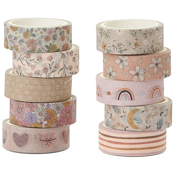 YUBX Boho Washi Tape Set 10 Rolls Floral Arts Decorative Tapes - Warm