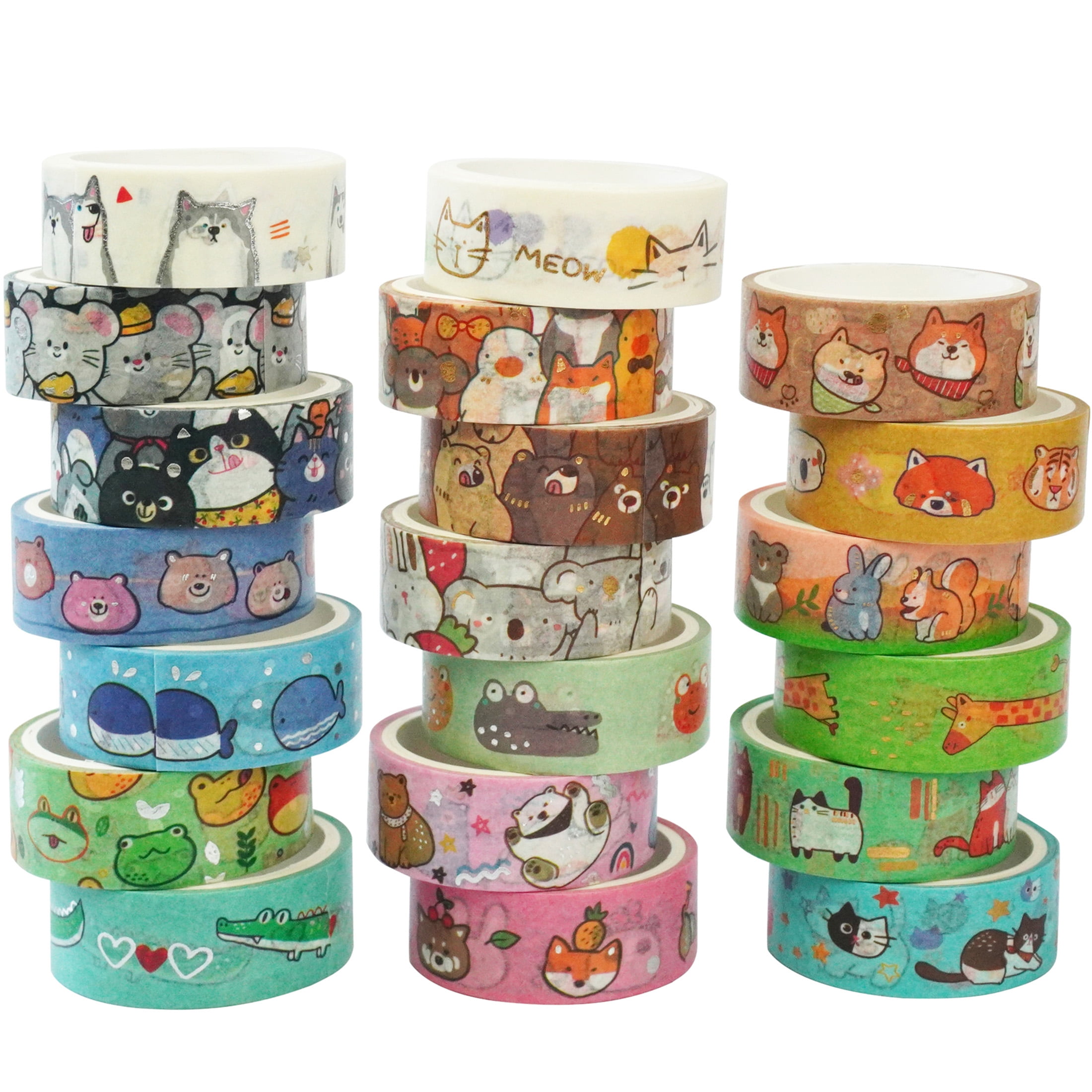 YUBX Cute Animals Washi Tape Set, 20 Rolls Gold Foil Masking Decorative