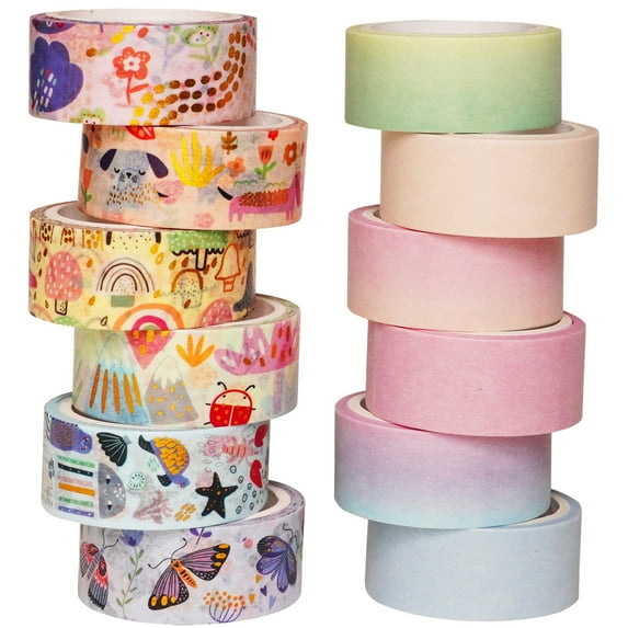 YUBX Cute Painting Washi Tape Set 12 Rolls Animals Masking Decorative Tapes