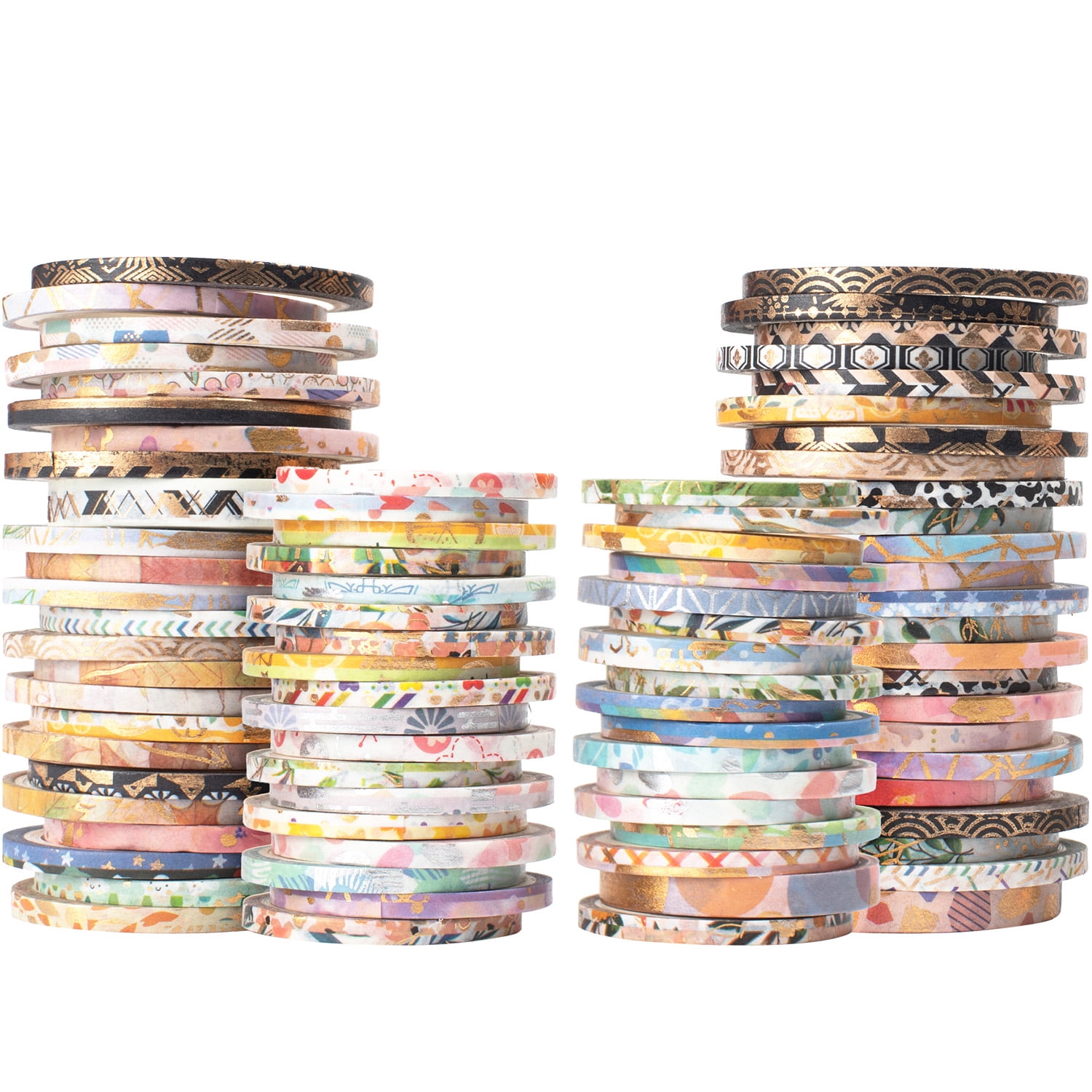 YUBX Exrta Slim Washi Tape Set Random Patterns 80 Rolls+ Gold Foil