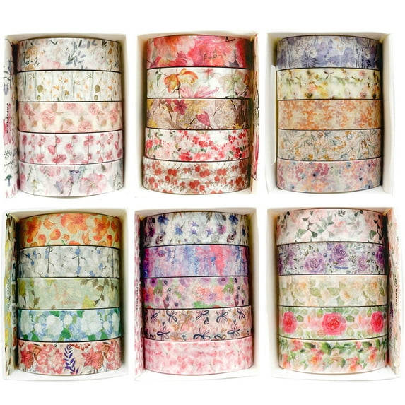 YUBX Floral Washi Tape Pact 30 Rolls Flowers Arts Decorative Tapes