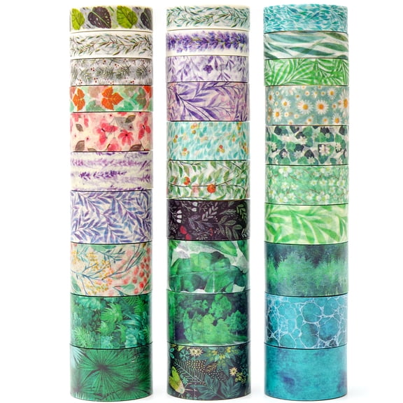 YUBX Flower Leaf Washi Tape Pack 30 Rolls Plants Masking Decorative Tapes