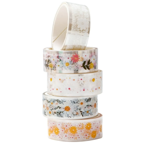 YUBX Flower Patterns PET Tape Set 5 Rolls Floral Arts Decorative Tapes - Daisy