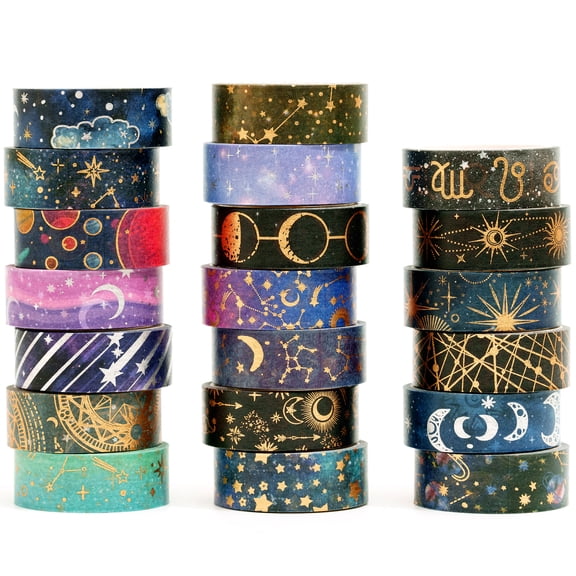 YUBX Galaxy Washi Tape Pack 20 Rolls Goil Foil Starry Decorative Tapes