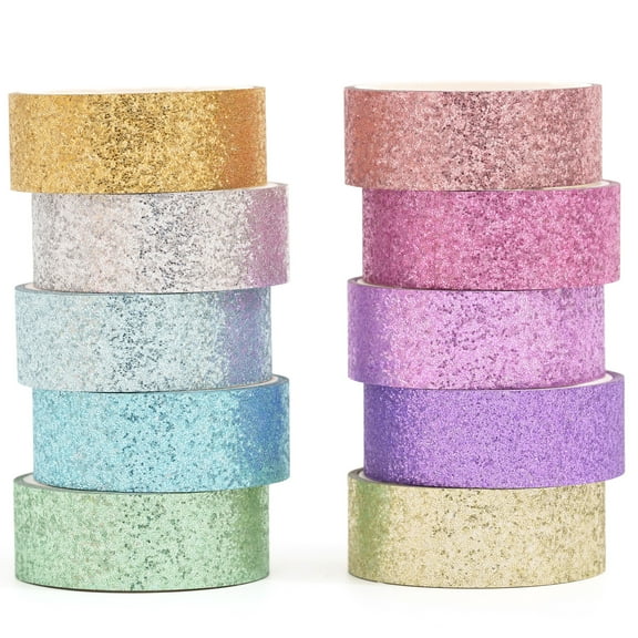 YUBX Glitter Washi Tape Set 10 Colors Sparkling Masking Decorative Tapes