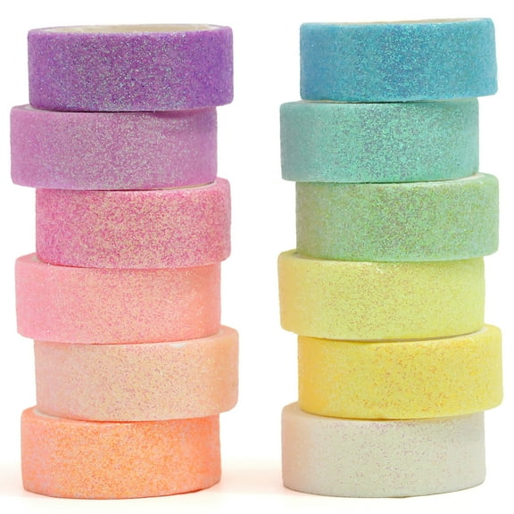 YUBX Glitter Washi Tape Set 12 Colors Sparkling Masking Decorative Tapes