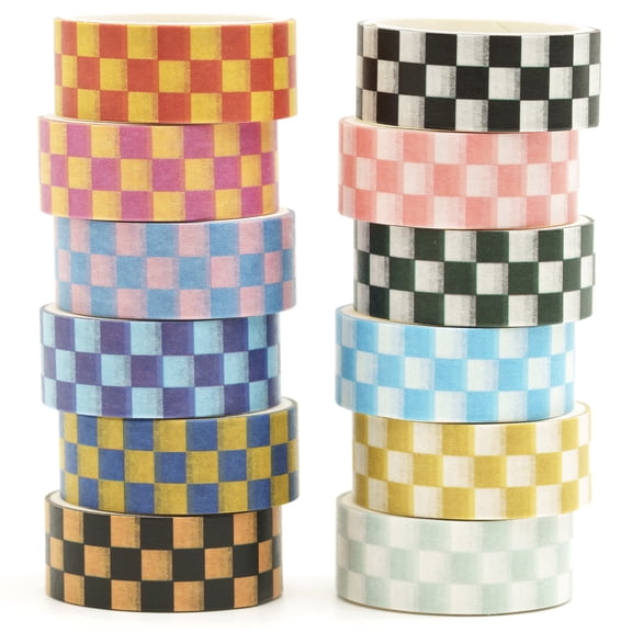 YUBX Plaid Washi Tape Set 12 Rolls Basic Grid Decorative Tapes - Style 2