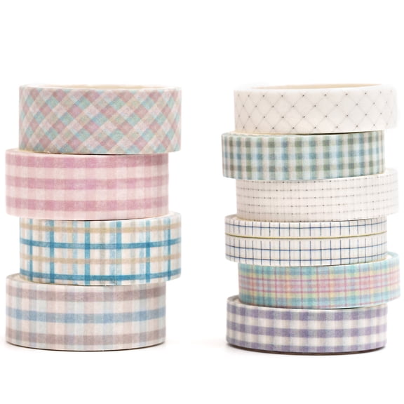 YUBX Retro Plaid Washi Tape Set 10 Rolls Basic Grid Decorative Tapes