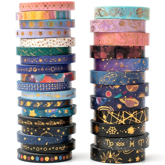 YUBX Skinny Galaxy Washi Tape Set 30 Rolls Gold Foil Starry Space Decorative Tapes