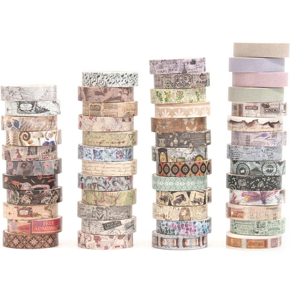 YUBX Vintage Washi Tape Pack 50 Rolls Retro Arts Decorative Tapes