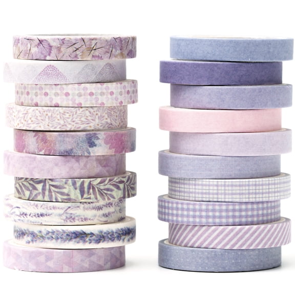YUBX Vintage Washi Tape Set 20 Rolls Skinny Purple Masking Decorative Tapes