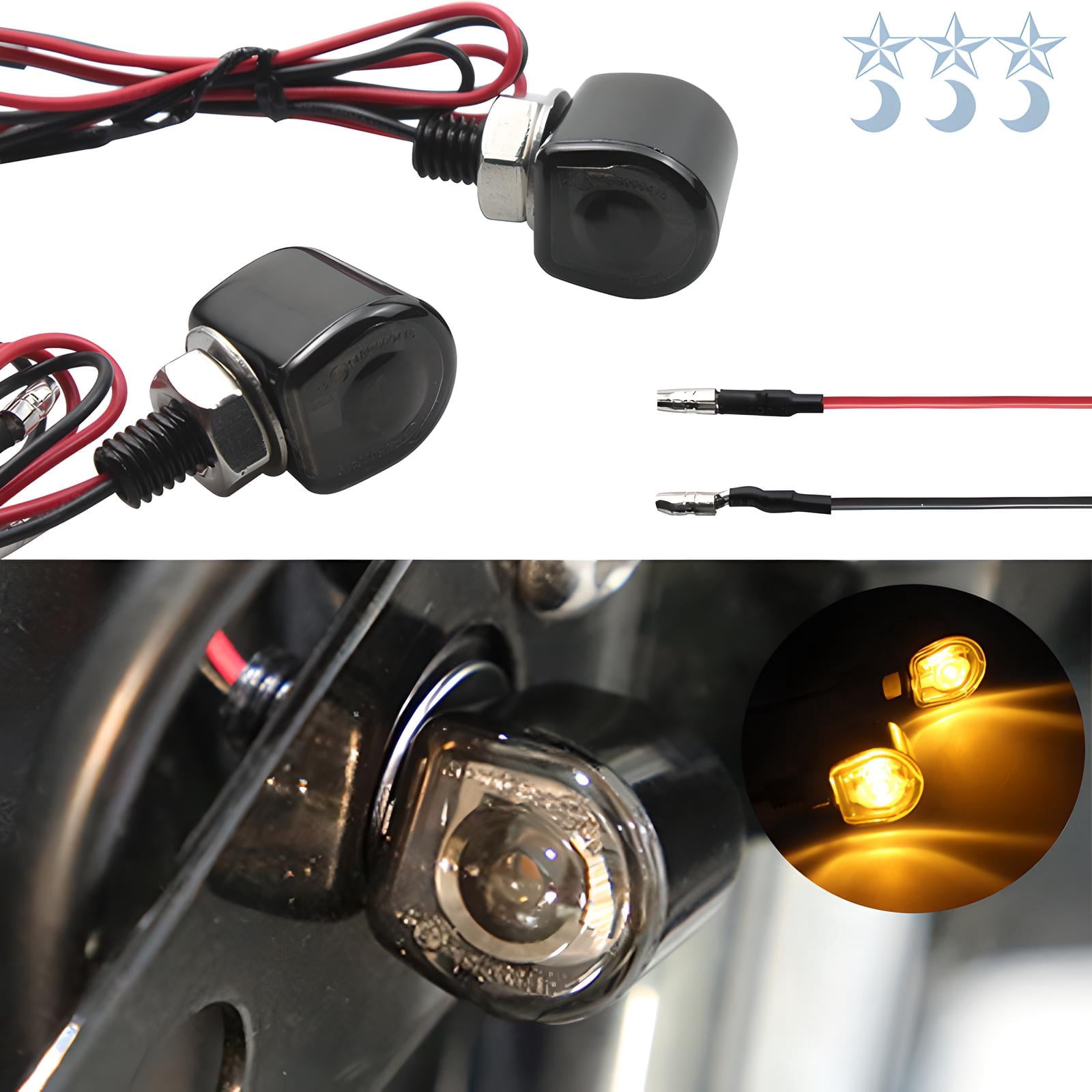 YUCHANG 2PC LED Motorcycle Turn Signal Indicator Amber Blinker Light Vintage Mini Lamp,Universal