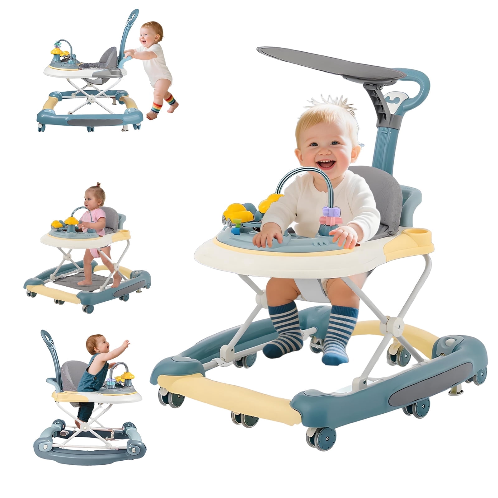 YUCHANG 5-in-1 Baby Walker ,for Boys and Girls , 6 -24 Months  - Foldable, Height Adjustable with Wheels (Green)