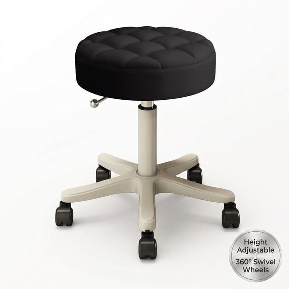 YUCHANG Adjustable Vanity Stool with wheels ,Small Vanity Chair for Makeup Room, 360° Swivel & Height Adjustable Stool for Vanity Desk Bedroom, Round Ottoman(Black)