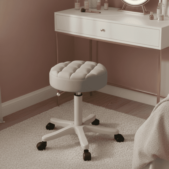 YUCHANG Adjustable Vanity Stool with wheels ,Small Vanity Chair for Makeup Room, 360° Swivel & Height Adjustable Stool for Vanity Desk Bedroom, Round Ottoman(Gray)