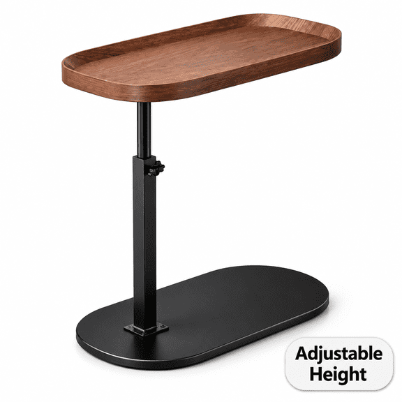 YUCHANG C Shaped End Table, Adjustable Height Sofa Side Table for Living Room & Bedroom, Walnut