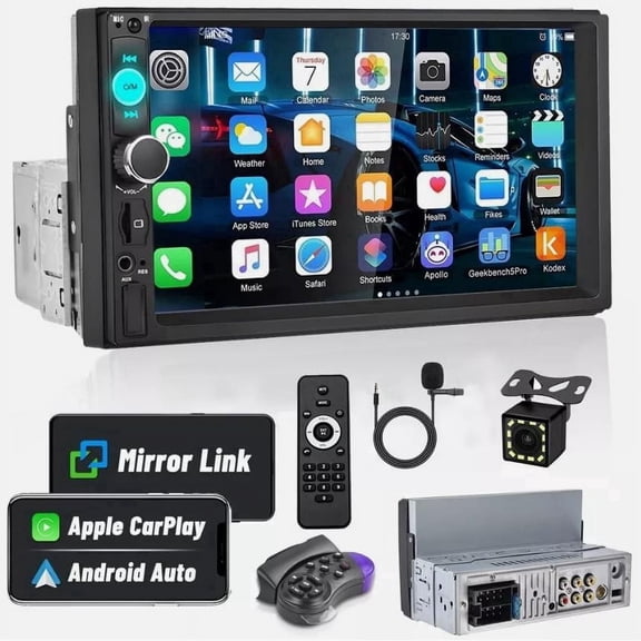 YUCHANG 7" Single DIN Car Stereo Apple CarPlay & Android Auto, 7" Touchscreen, BT5.0, Backup Camera, Steering Wheel Control, Older Car Upgrade