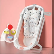 YUCHANG Collapsible Infant Bathtub, Portable Travel Multifunctional Bathtub with Drain Hole,（Pink basin star bath mat gift）