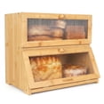 thumbnail image 1 of YUCHANG Double Layer Bamboo Bread Box -Large Capacity Bread Storage Container for Kitchen Counter,with Acrylic Door Panel Family Gift(Wood), 1 of 11