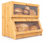 YUCHANG Bamboo Bread Box for Kitchen Counter, Double Layer Bread Storage Container with Acrylic Door Panel, Natural Wood, 15.75"W x 9.85"D x 12.99"H