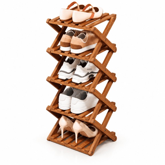 YUCHANG Foldable Shoes Rack,Bamboo Shoes Organizer for Entryway ,Free Standing Rack, 5-Layers ,tawny