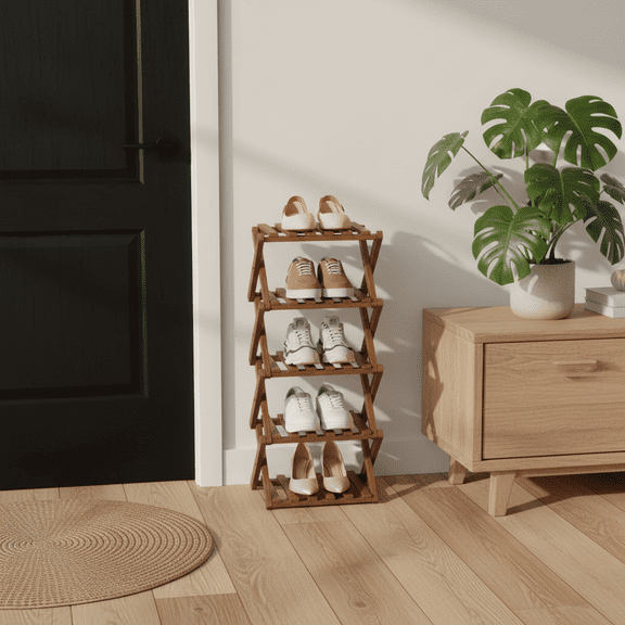 YUCHANG Foldable Shoes Rack,Bamboo Shoes Organizer for Entryway ,Free Standing Rack, 5-Layers ,tawny