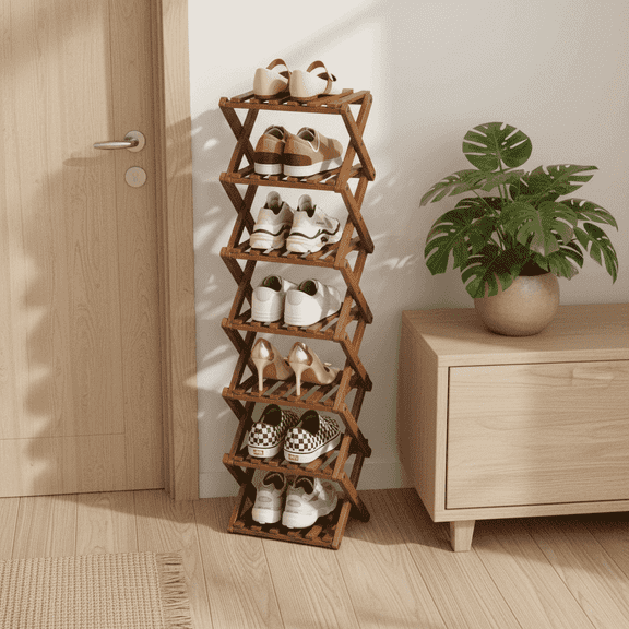 YUCHANG Foldable Shoes Rack,Bamboo Shoes Organizer for Entryway ,Free Standing Rack,7-Layers ,tawny