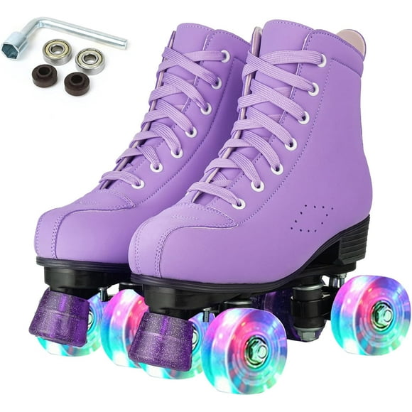 YUCHANG Light-up Roller Skates for Women and Men, LED Skates for Girls and Boys, Deep Purple (Women's 8.5 / Men's 7)