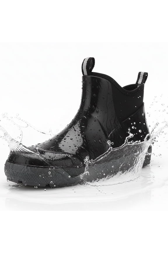 Men's Rain Boots,Deck Boots for Men,Outdoor Rubber Fishing Garden Waterproof Ankle Rain Boots with High Traction(Black,10.5)