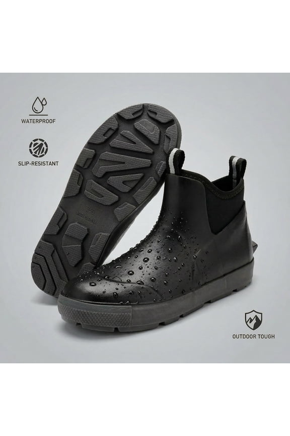 Men's Rain Boots,Deck Boots for Men,Outdoor Rubber Fishing Garden Waterproof Ankle Rain Boots with High Traction(Black,10.5)