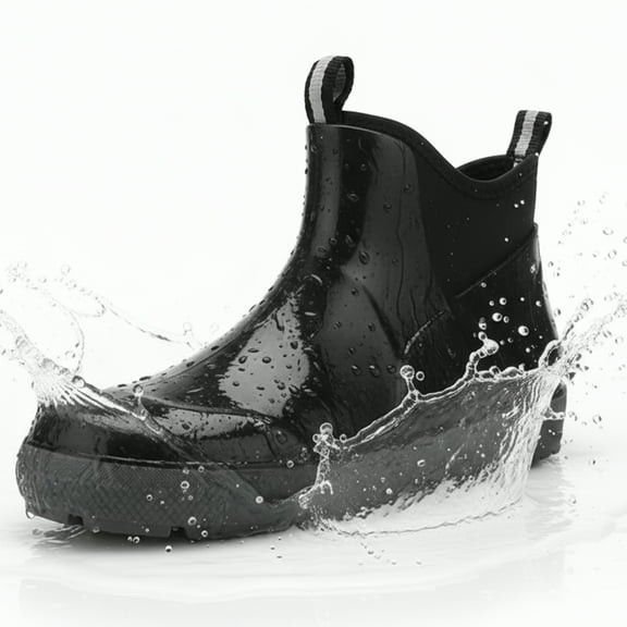 YUCHANG Men's Rain Boots,Deck Boots for Men,Outdoor Rubber Fishing Garden Waterproof Ankle Rain Boots with High Traction(Black,10)