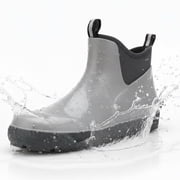YUCHANG Mens Rain Boots,Deck Boots for Men,Outdoor Rubber Fishing Garden Waterproof Ankle Rain Boots with High TractionGrey,10.5