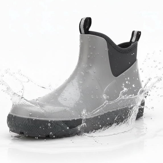 YUCHANG Men's Rain Boots,Deck Boots for Men,Outdoor Rubber Fishing Garden Waterproof Ankle Rain Boots with High Traction(Grey,10.5)