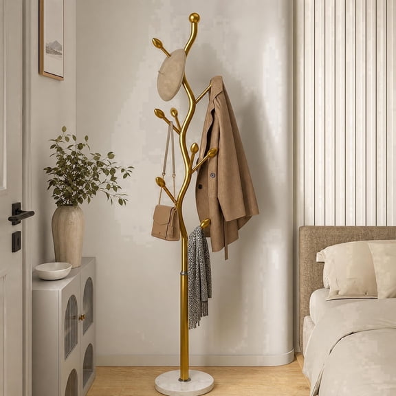 YUCHANG Modern Branch Coat Rack with Storage Shelf, Free Standing Hall Tree for Bedroom Entryway, 170cm Tall Metal Coat Rack Stand